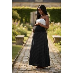 Motherhood  Maxi Skirt Large –Black Gray Fold-Over Waist